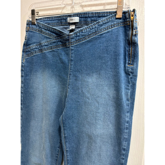 FOREVER 21 Blue Denim Wide Leg Jeans, Side Zipper, Women’s Large - Picture 7 of 7